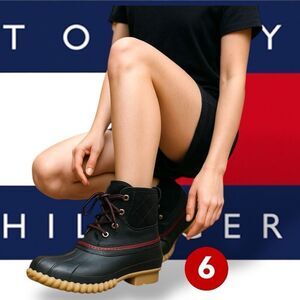 Tommy Hilfiger Rinah Ankle Rain Boots Black/Red Size 6M Winter Rain